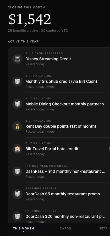 Cards with Benefits app screen
